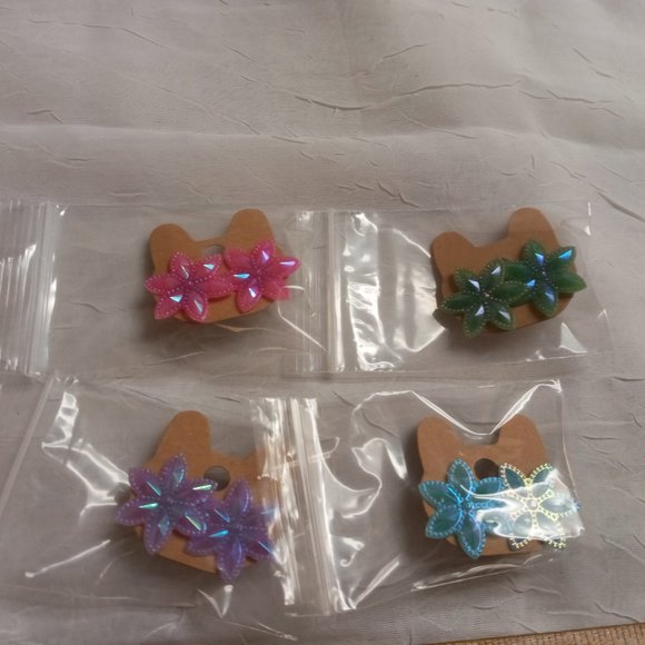 Set of Four Handmade Hand Crafted Flower Stud Earrings Jewelry #48 - Picture 15 of 15